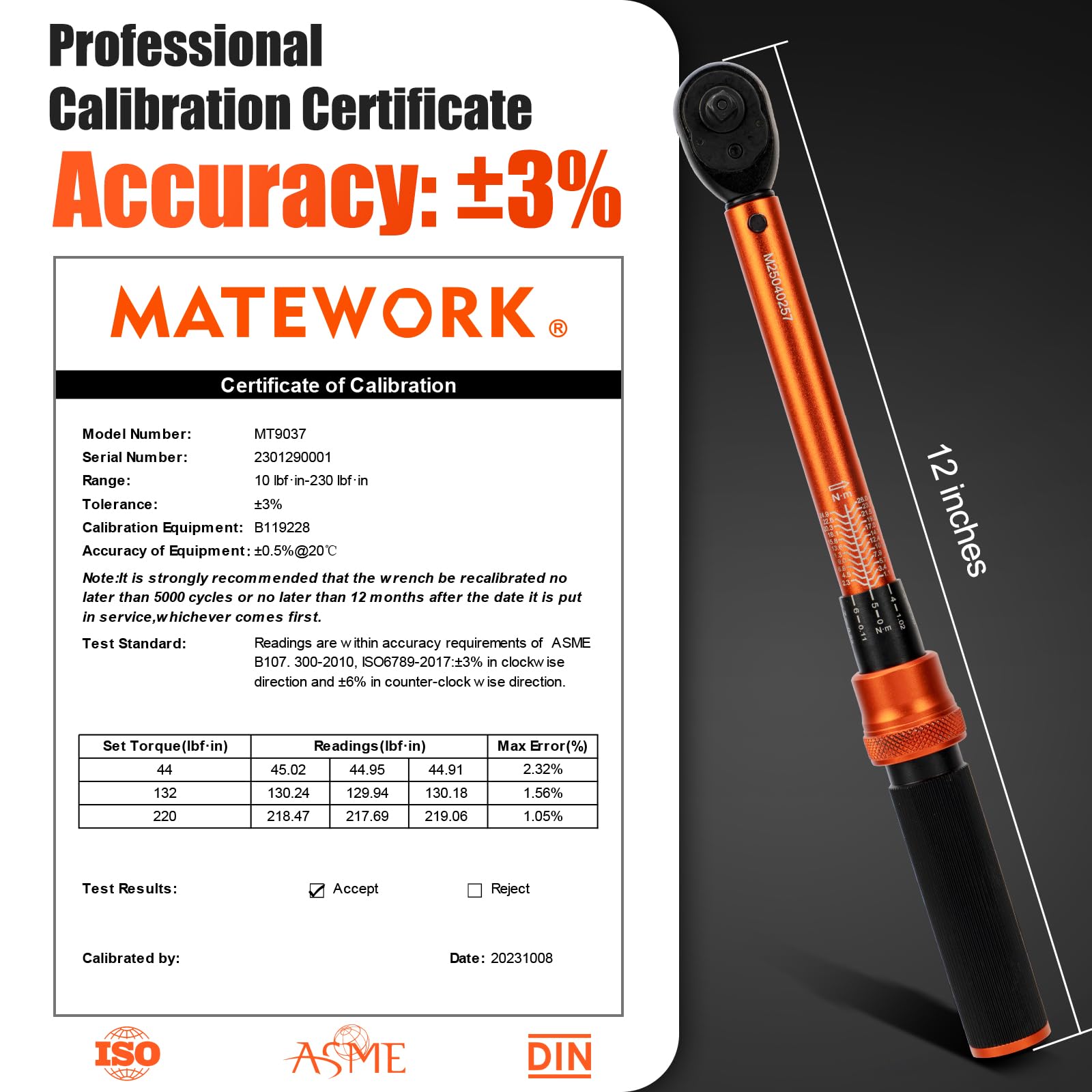 Matework Zestaw kluczy dynamometrycznych 50 cali, klucz dynamometryczny 1/10.2 cm, klucz dynamometryczny 1/10.2 cm, 25.4-558.8 cm.lb(1-24.7 nm), klucz dynamometryczny, 72-zębowy grzechotka z nasadkami
