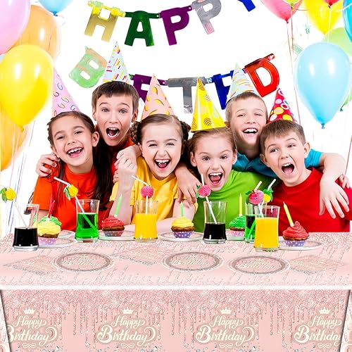 Miniatura 7 de Juego de vajilla de fiesta de color oro rosa, 20 platos y 20 servilletas y manteles de 71 x 42 pulgadas para niñas y mujeres, suministros de fiesta