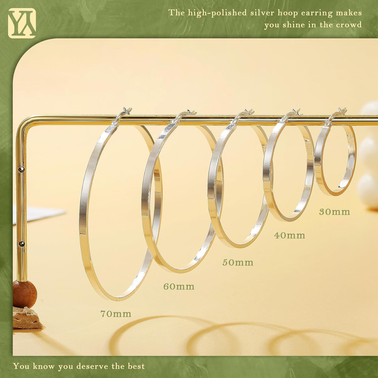 YOUNGYUE 925 Sterling Silver Hoop Earrings for Women Hypoallergenic Thin 14K Gold Plated Hoops Earrings for Women Lightweight Flat Large Hoop Earring 30/40/50/60/70mm - Image 6