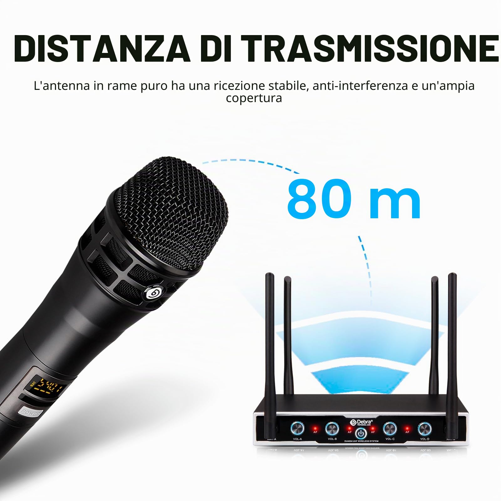 D Debra Audio Sistema di microfoni senza fili Pro DU4004 UHF 4 * 16 canali regolabili Microfoni auricolari lavalier palmari senza fili, ideali per riunioni Chiesa Discorso Festa (2 Palmare 2 Bodypack)