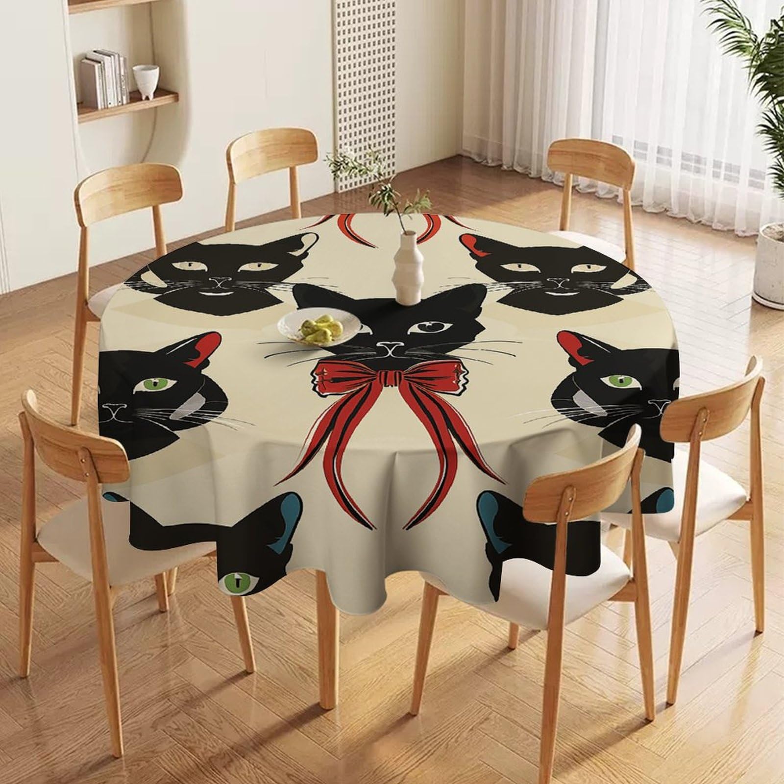 Nappe ronde chat tissu imperméable lavable cuisine salle à manger 177cm