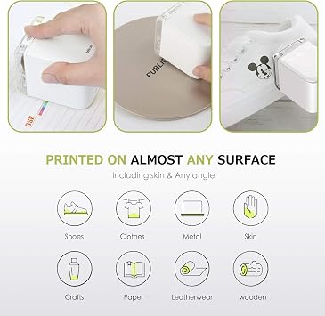 mini Inkjet Handheld Printer Portable Mobile Mini Color Printers Customized Code Label Symbol Pattern Printing Machine Tattoo Printer Kongten 1 edible Color Cartridge