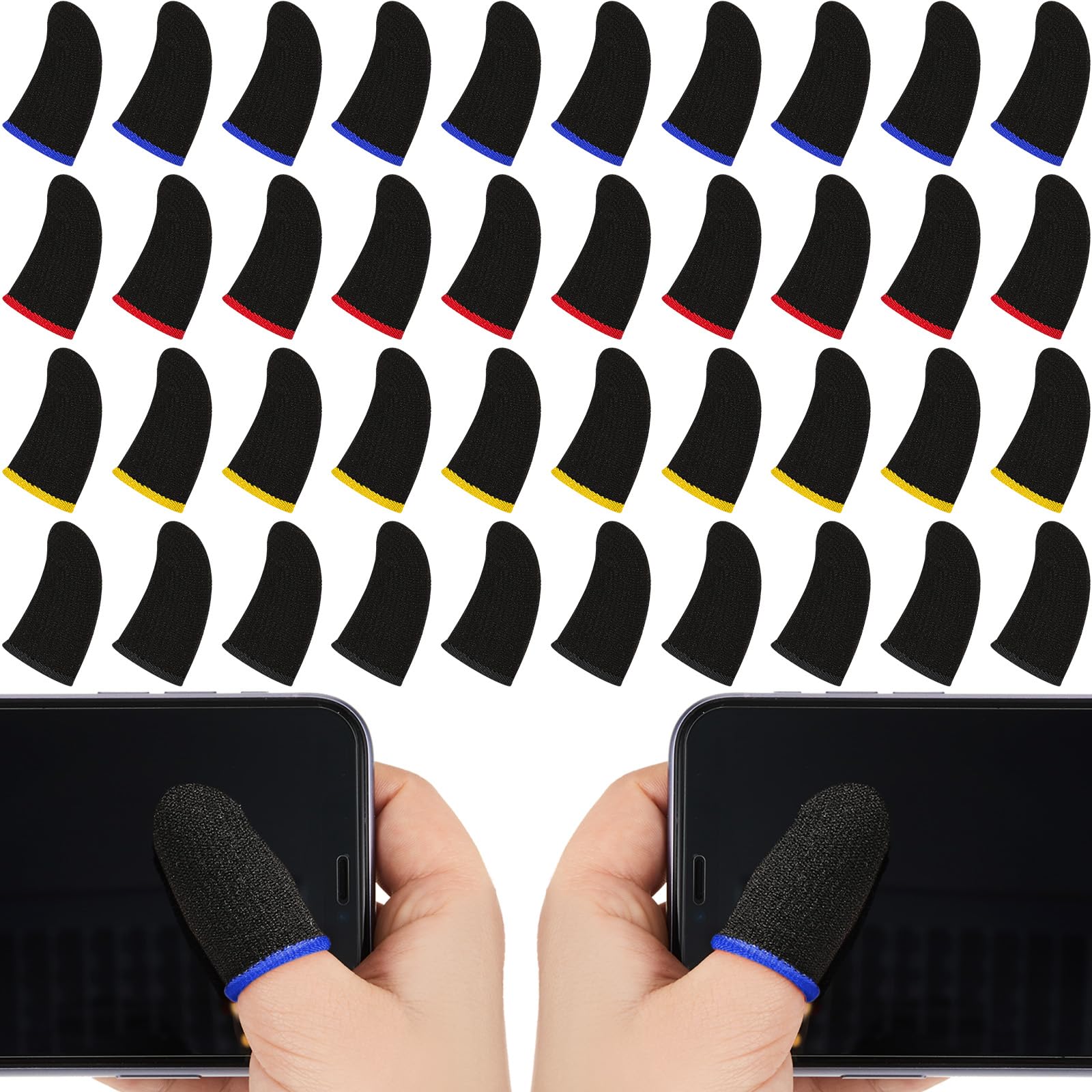 Jiuguva 120 Pcs Finger Sleeve for Gaming Anti Sweat Game Controller Finger Thumb Sleeve Breathable Finger Covers Touchscreen Gaming Gloves for Mobile Phone Game, 4 Designs (Colorful)