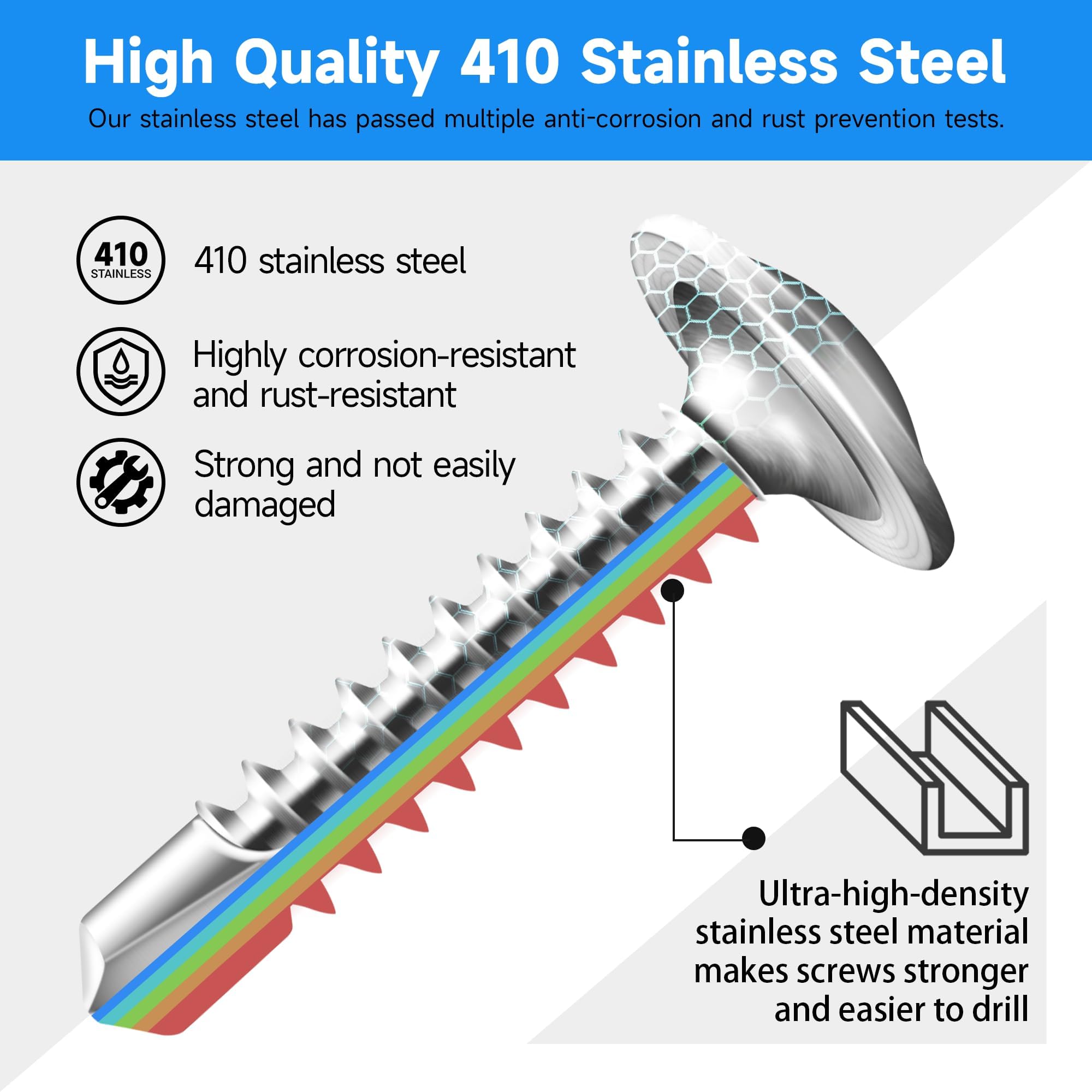 Wavanta 50Pcs Self Tapping Screws for Metal M4.2 x 16mm Truss Head Self Drilling Screws - Image 3