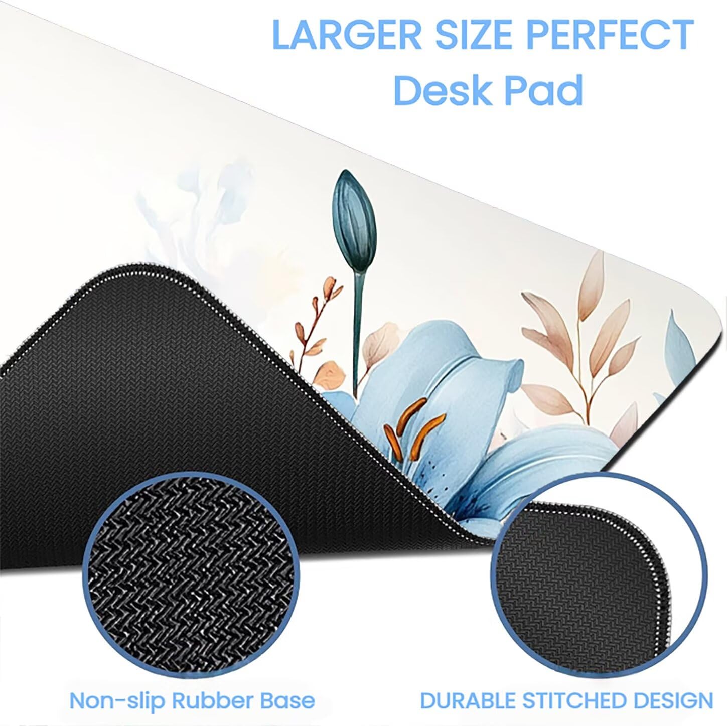 Lpfieonn Blume Großes Schreibtischunterlage, XXL Schreibtischunterlagen, Weiß XXL Wasserdicht Gaming Mousepad mit Vernähter Rand und Rutschfeste Gummibasis, für Laptop/Hause/Büro 120x60cm PF-1637