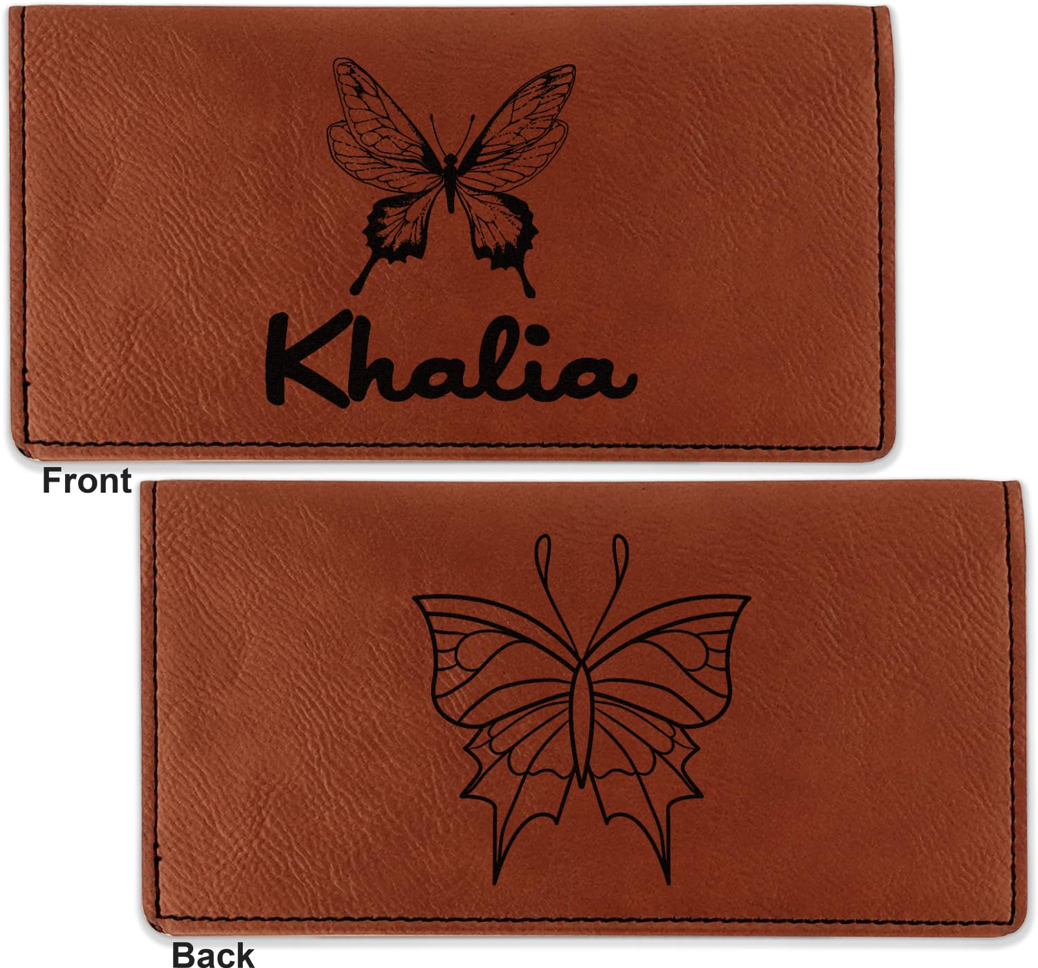 RNK Shops Personalized Butterflies Leatherette Checkbook Holder - Double Sided
