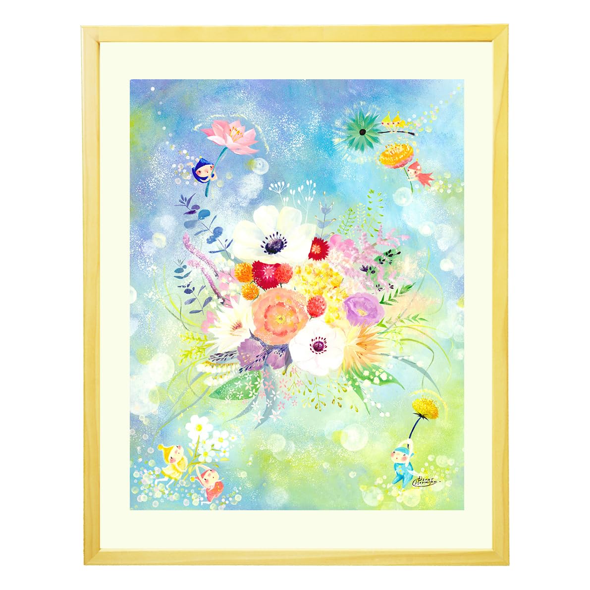 Amazon.co.jp: 絵画 ブーケの絵 たんぽぽ かすみ草 「エール」 花