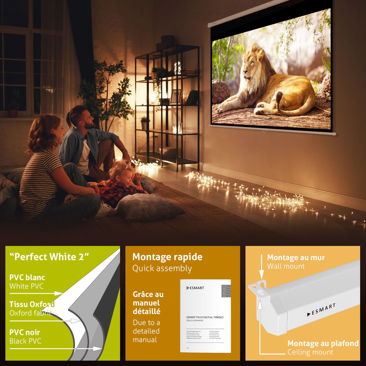 ESMART Professionnel MIROLO Écran Manuel 302cm (280x210cm 4:3) Tissu: Blanc