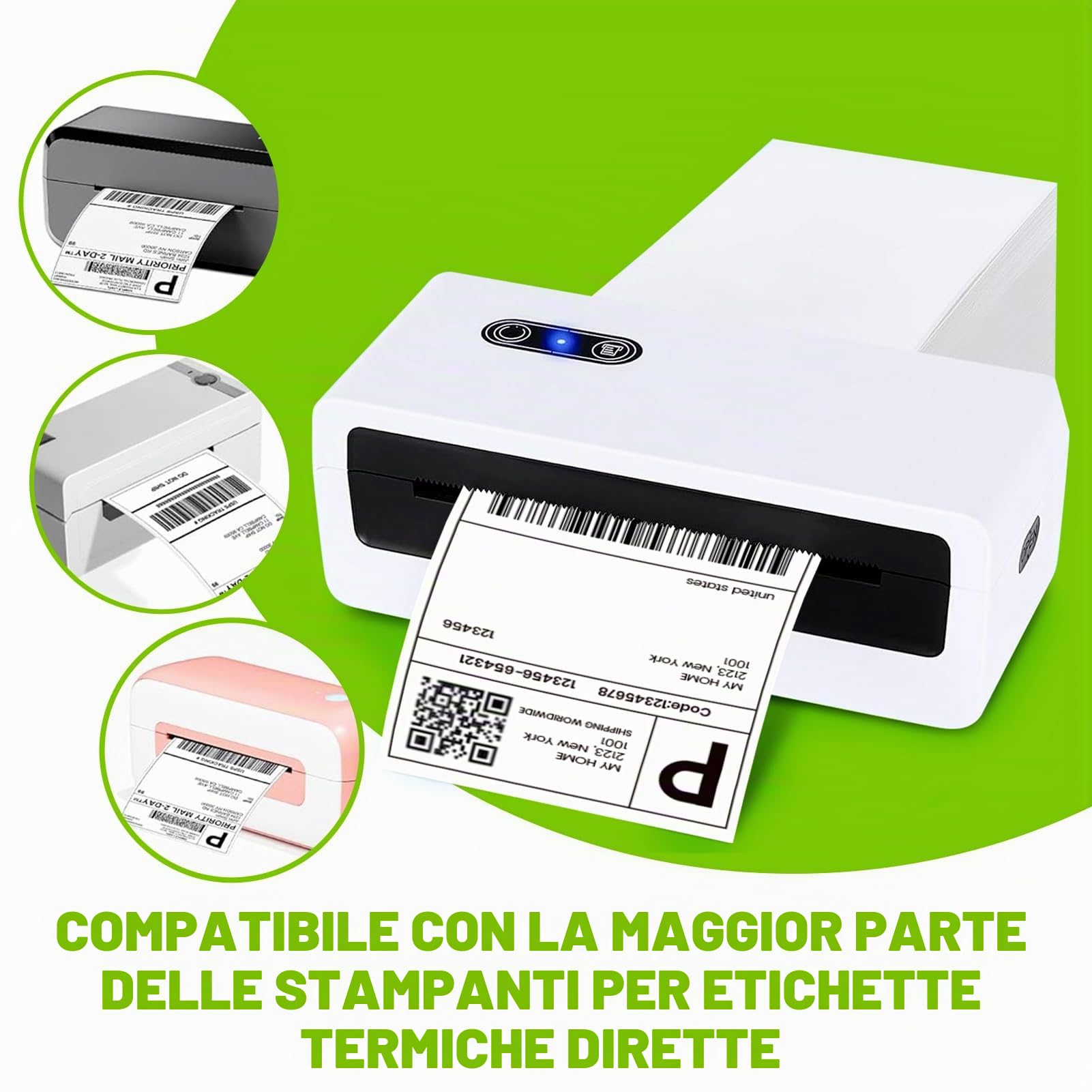 ADHES 4 Rotoli Etichetta Termica Diretta 4 "x 6"(100 mm X 152 mm)220Lables Bianco Per L'Imballaggio Etichette termiche Di Spedizione,Compatibile Con Stampanti Termiche Etichette