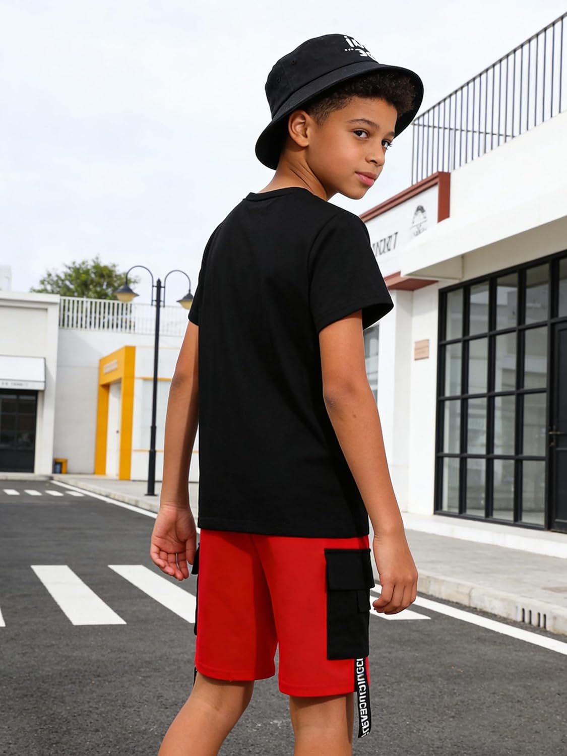 Boy's 2-Piece Summer Outfit Short Sleeve Solid Black Tee and Shorts With Pockets Boys Clothes for 7-14 Years Kids - Image 7