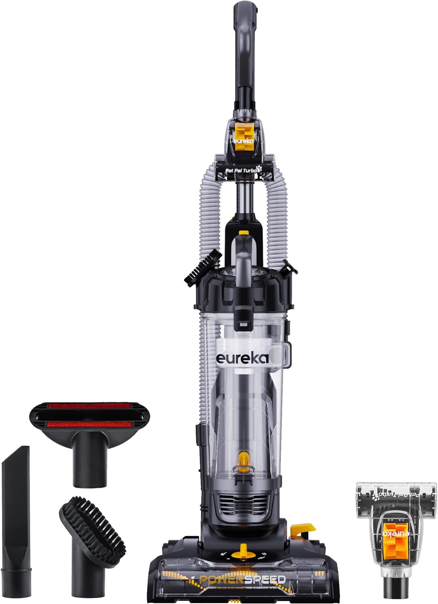 PowerSpeed Lightweight Powerful Upright Vacuum Cleaner for Carpet and Hard Floor, Pet Turbo, Black,Yellow