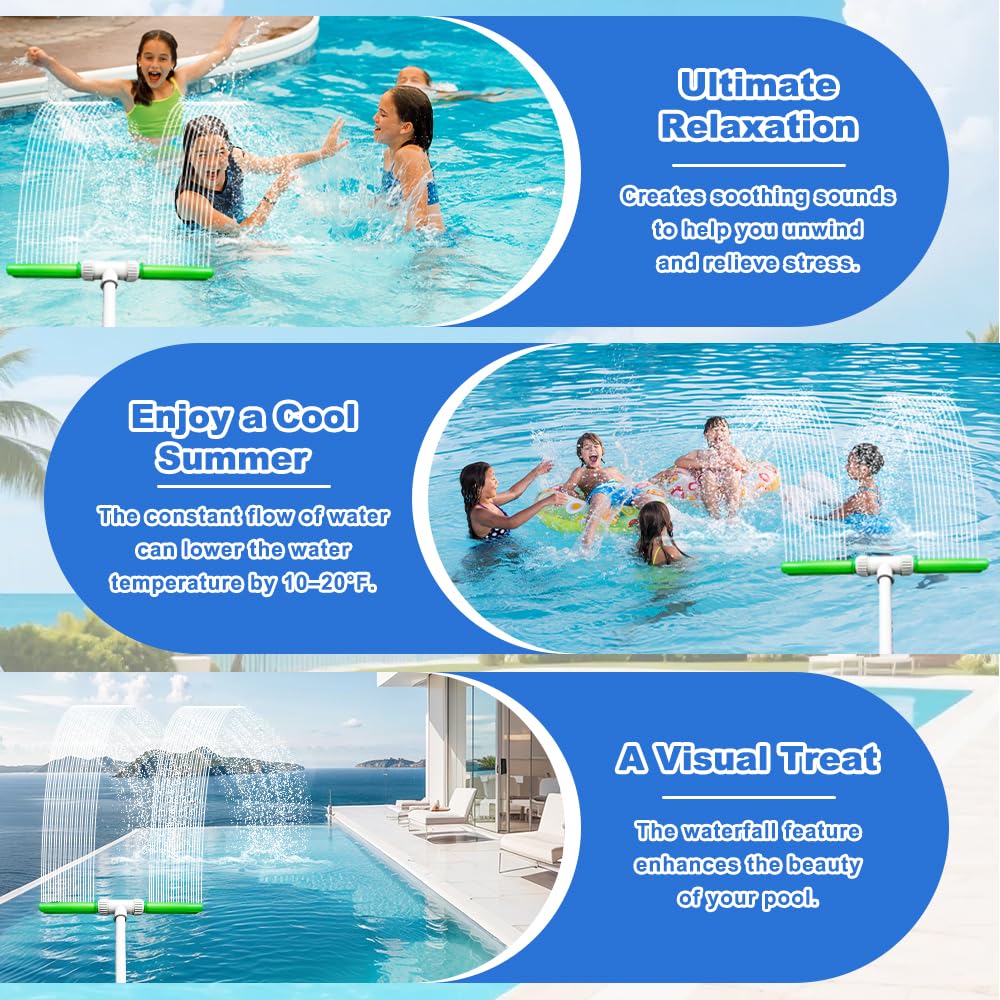 Pozos de agua en cascada, 360 ° de fuente de agua ajustable, doble pulverización ajustable con adaptador, accesorios de piscina, aspersor para spa, temperaturas frías y cálidas