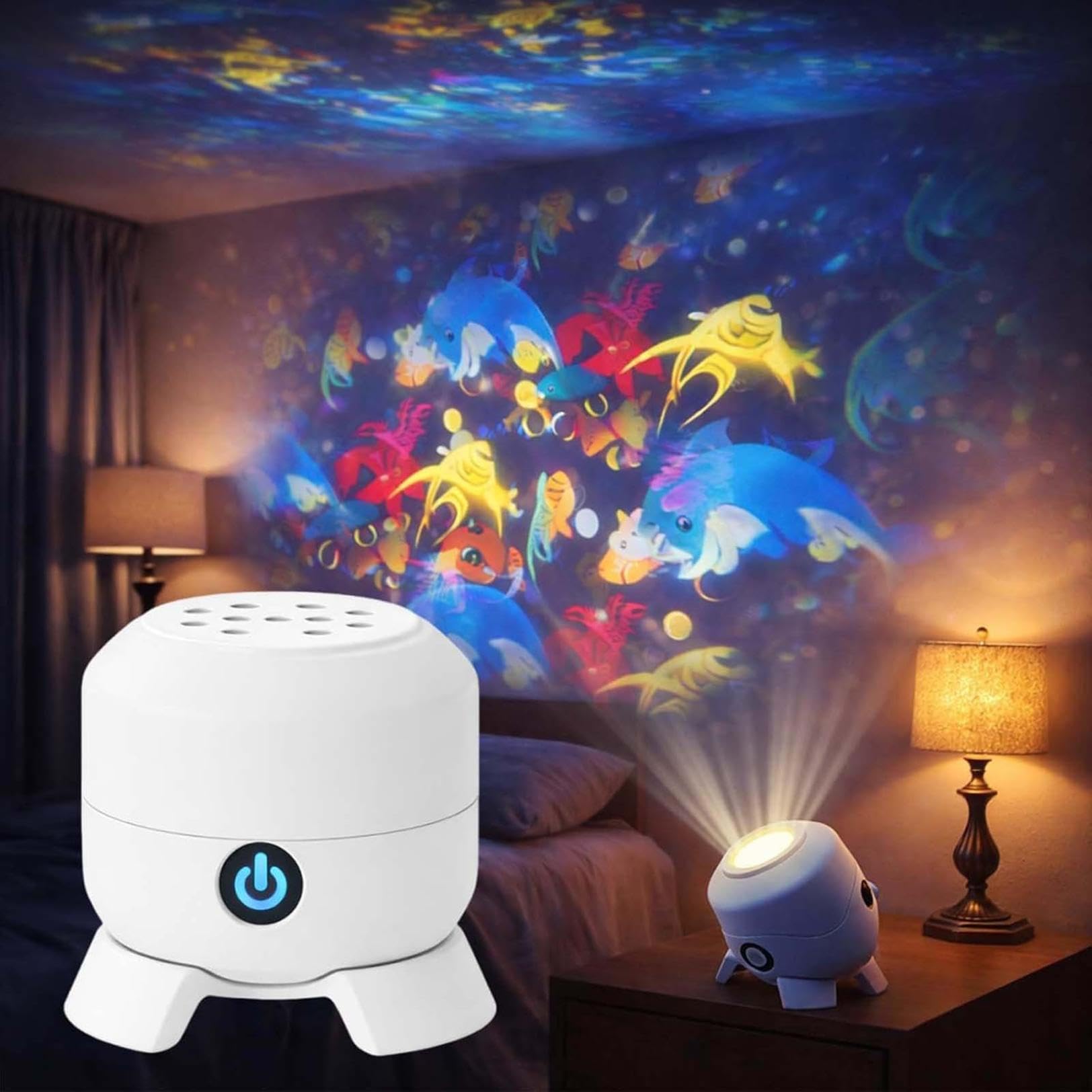 Dynamic Rotating LED Projector Light, USB Powered 360° Rotating Ocean Snowflake Night Light Projector, Dimmable LED Atmosphere Lighting for Living Room Bedroom Office Ceiling (Ocean)