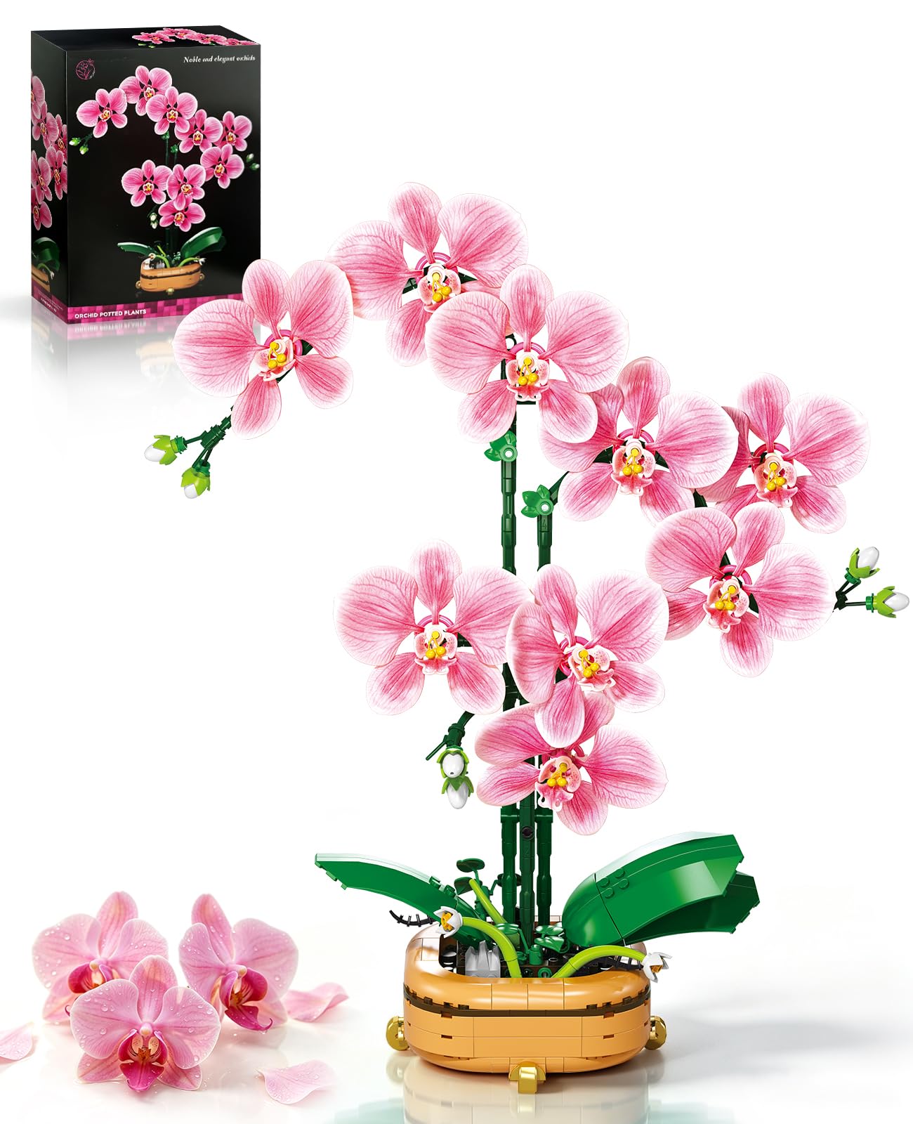 Pink Orchid Building Set, Compatible with Lego Flowers for Adults