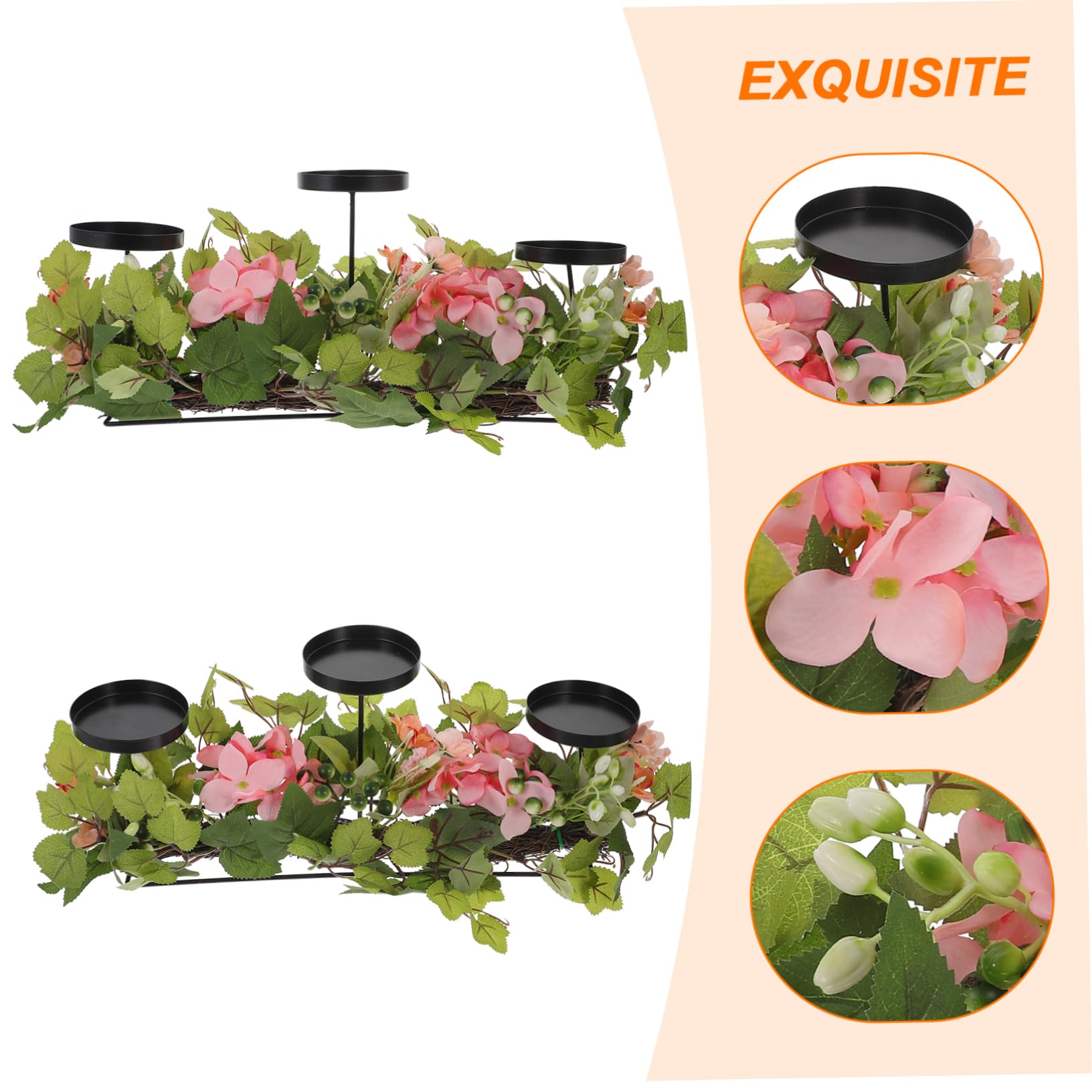 Candelabro de Hortensias Artificiales para Mesa, Adorno Navideño