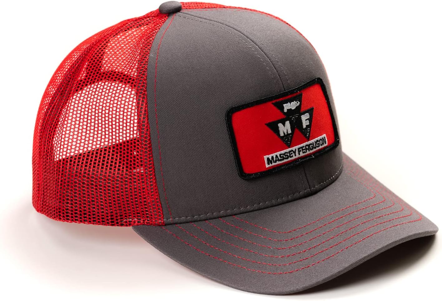 J&D Productions Red Massey Ferguson Tractor Logo Hat, Gray with Red Mesh Back, 7-7 7/8