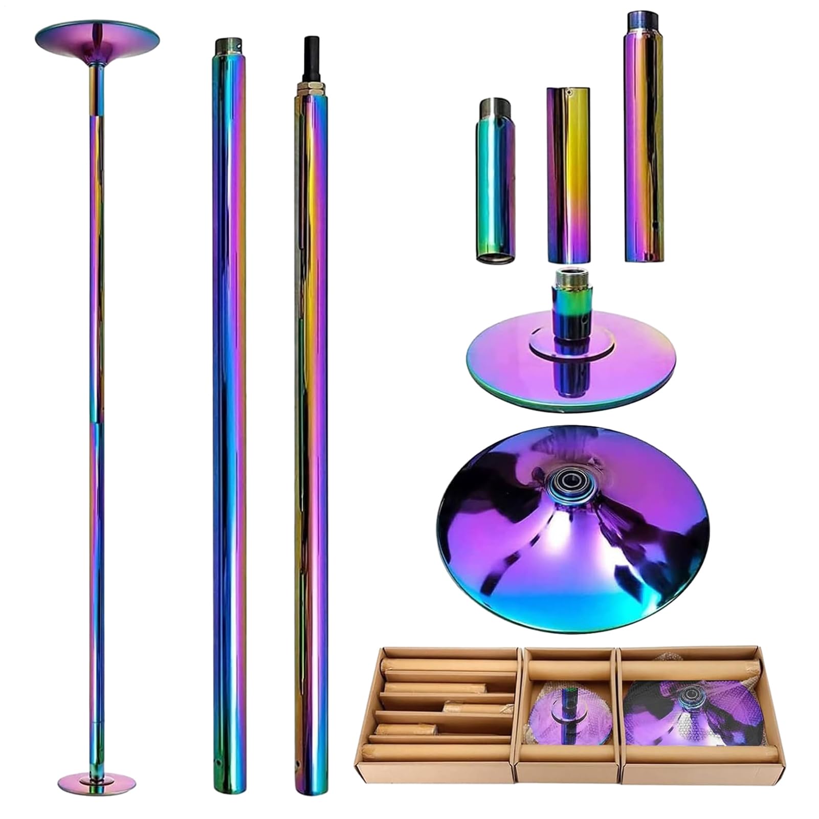 Professionale Palos Pole Dance da Casa Altezza Regolabile 223,5-274,5 cm, 45 mm, Rotante e Statico,Palos Pole Dance Portatile e Rimovibile per Club,Studio Fitness,Portata 149,6 kg-Nero/Multicolore
