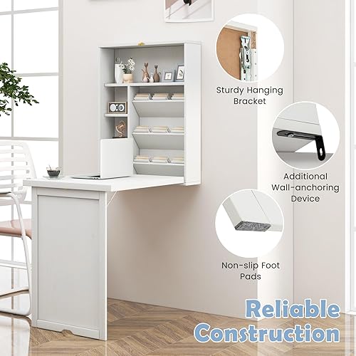 Miniatura 4 de Tangkula Escritorio de montaje en pared escritorio flotante convertible plegable escritorio de Murphy multifunción para oficina en casa escritorio