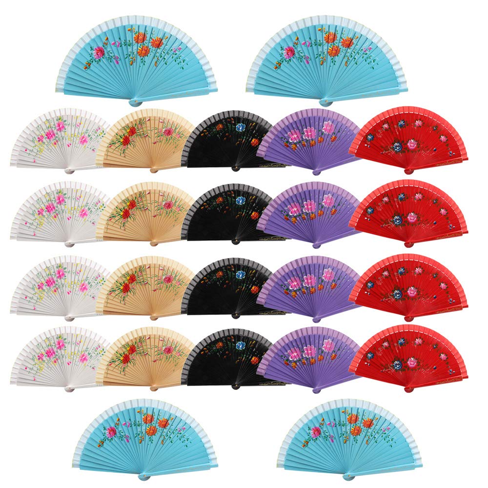H.U.S.L® Pack24 Abanicos Madera Pintado por 1 Cara, Abanicos Artesanales Pintados a Mano, Abanicos Españoles (UNA_CARA_PACK24)