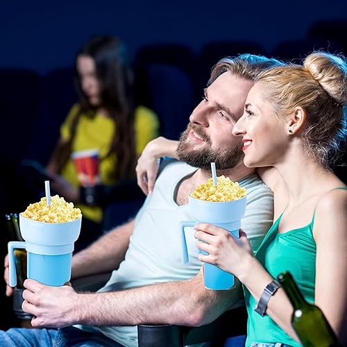 Miniatura 7 de Vaso de estadio con cuenco para aperitivos, reutilizable, a prueba de fugas, 2 en 1, con pajilla, vaso portátil para bebidas en la parte superior,