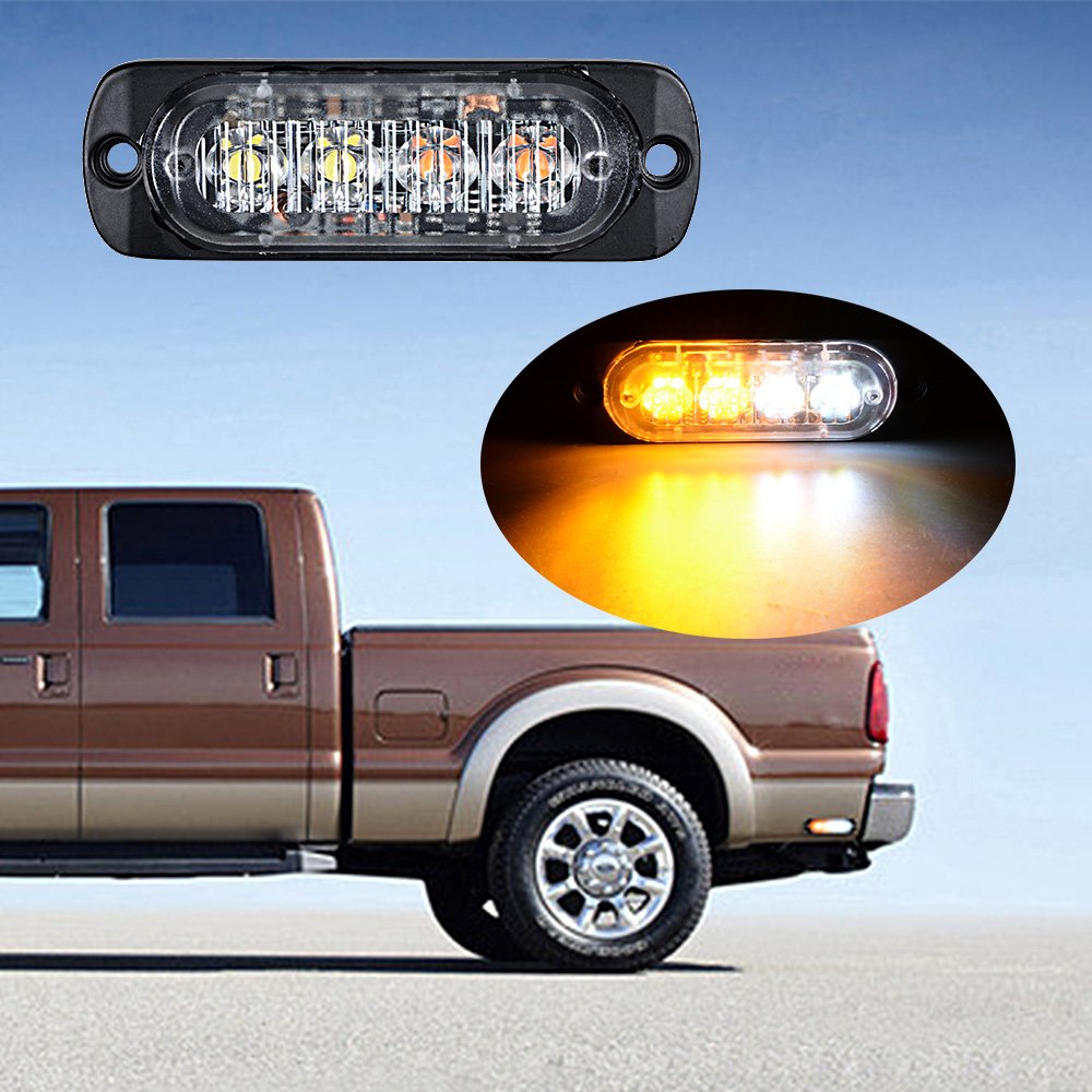 Car Auto Ultra Slim Hazard Security Emergency Warning Flashlight Strobe Lamp Bar (1 pc, White & Amber)