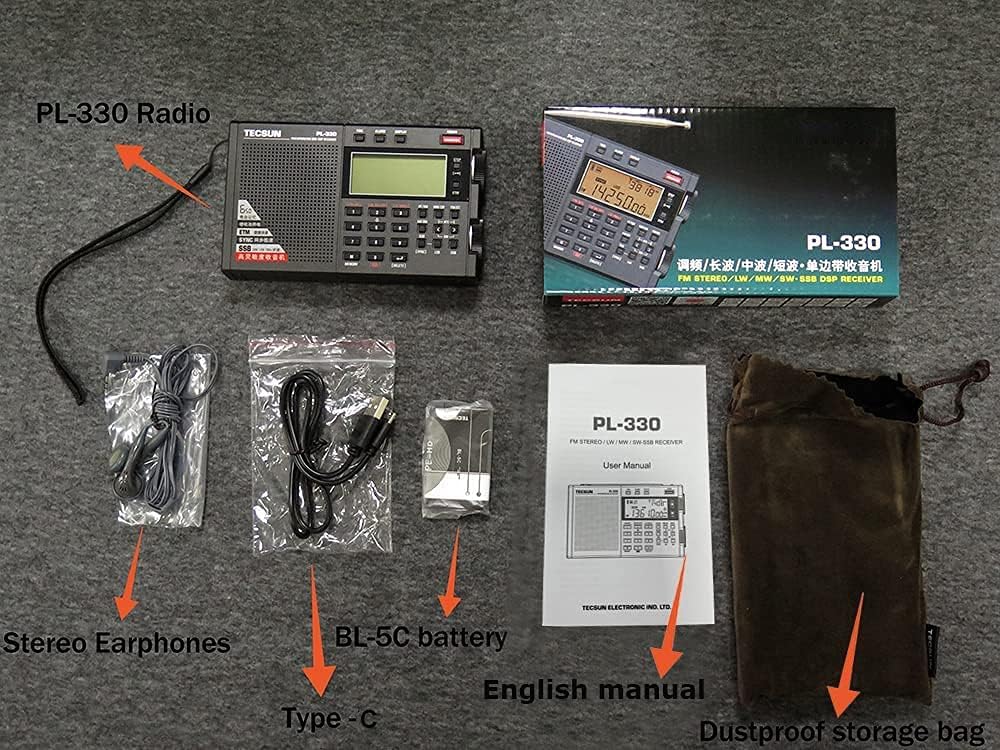 Portable FM Radio Display Digital Radio FM MW SW LW SSB with Loud Speak and Earphone Sleep Timer Alarm Single Sideband Radio Full Band Radio Black