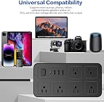 European Plug Adapter, US to UK Europe Power Strip for EU/UK/US/AU with USB C and 3 USB Ports, 6 AC Outlets, Wall Mountable, 6.5 ft, for Travel Cruise Ship Home