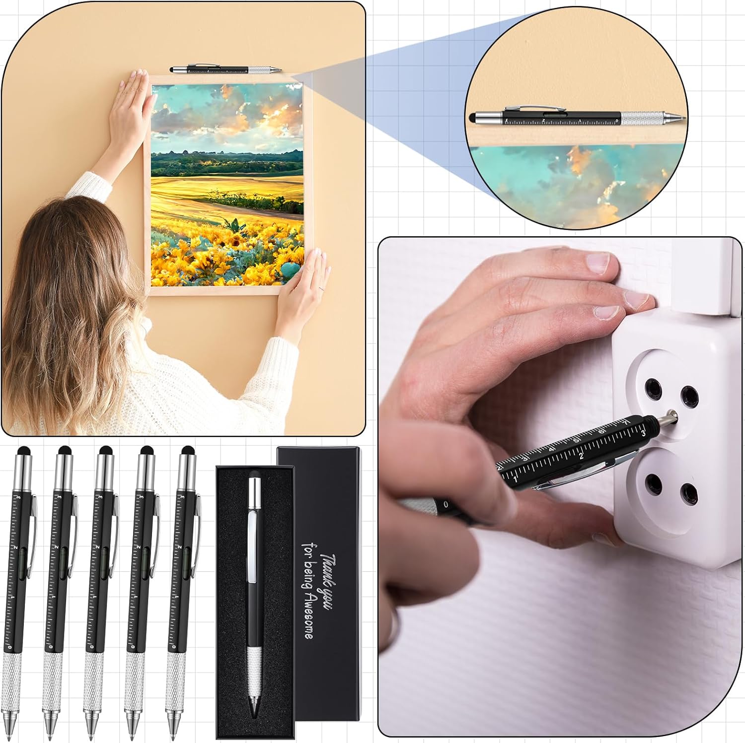 AmazingSpark 20 Sets Employee Multi-tool Gifts:Multi Tool Pen with Motivational Quote Boxes Bulk Appreciation Gifts for Adult Men Dad Husband Father's Day Birthday (Black,Black Box)