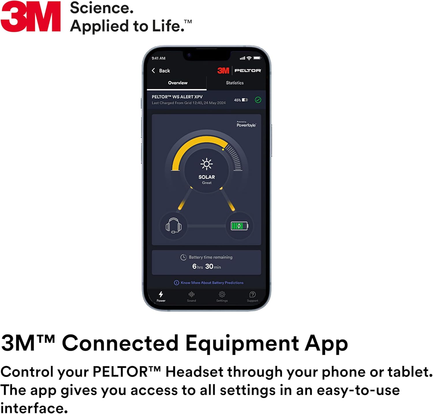 3M PELTOR WS ALERT XPV Headset, Solar Powered, MRX21A1WS7, Headband, Connected Equipment App, MultiPoint Bluetooth, Noise Cancelling Microphone, 22 dB, Green