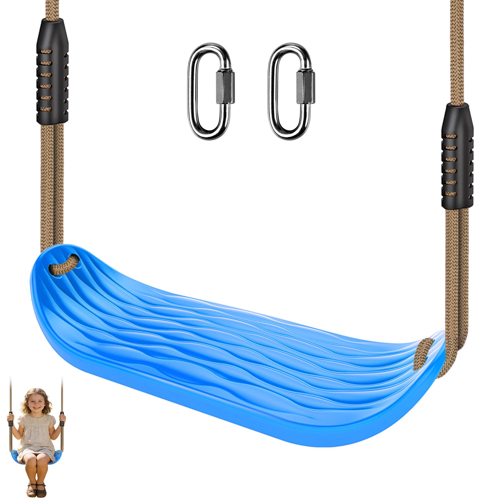 SELEWARE Blue Heavy Duty Swing Seat Non-Slip Tree Swing for Kids, 1 Pack