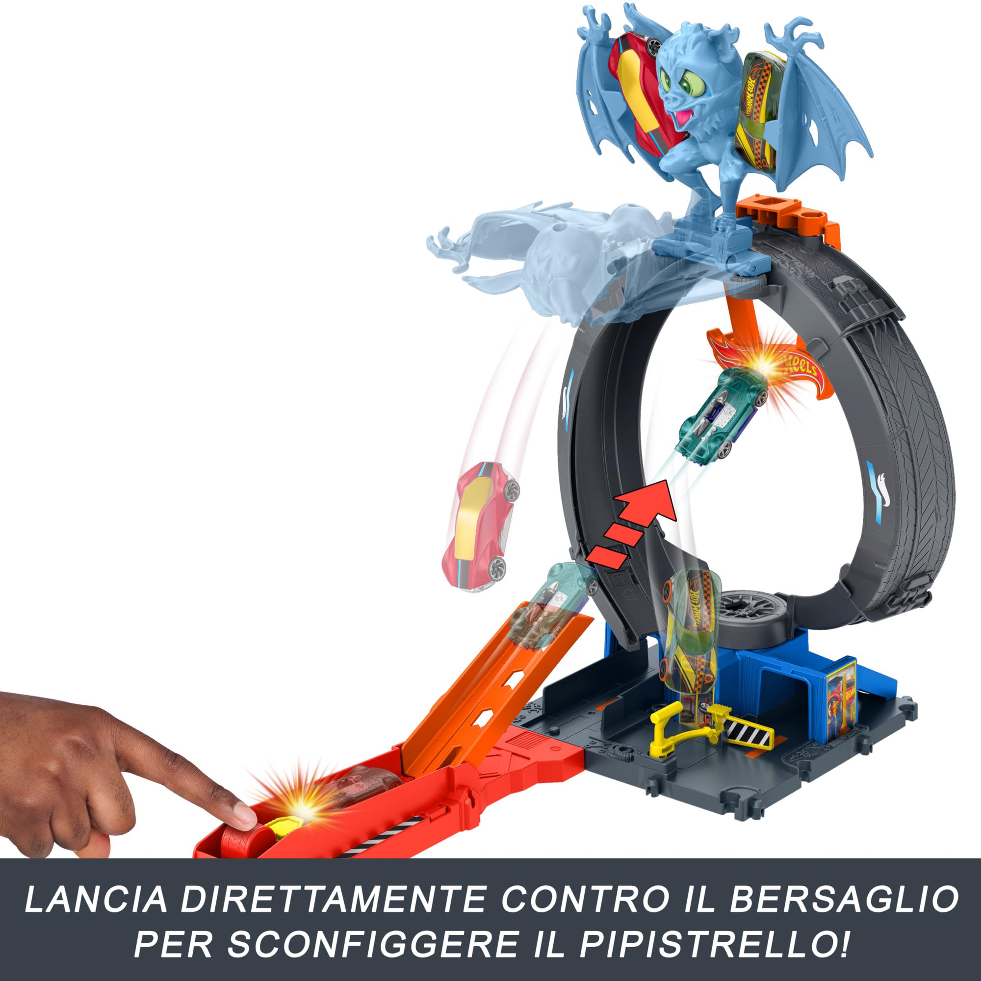 Hot Wheels City 'Let's Race' Netflix - Loop Attacco del Pipistrello, pista con loop e lanciatore regolabile per sconfiggere il pipistrello, una macchinina Hot Wheels inclusa, 4+ anni, HTN78