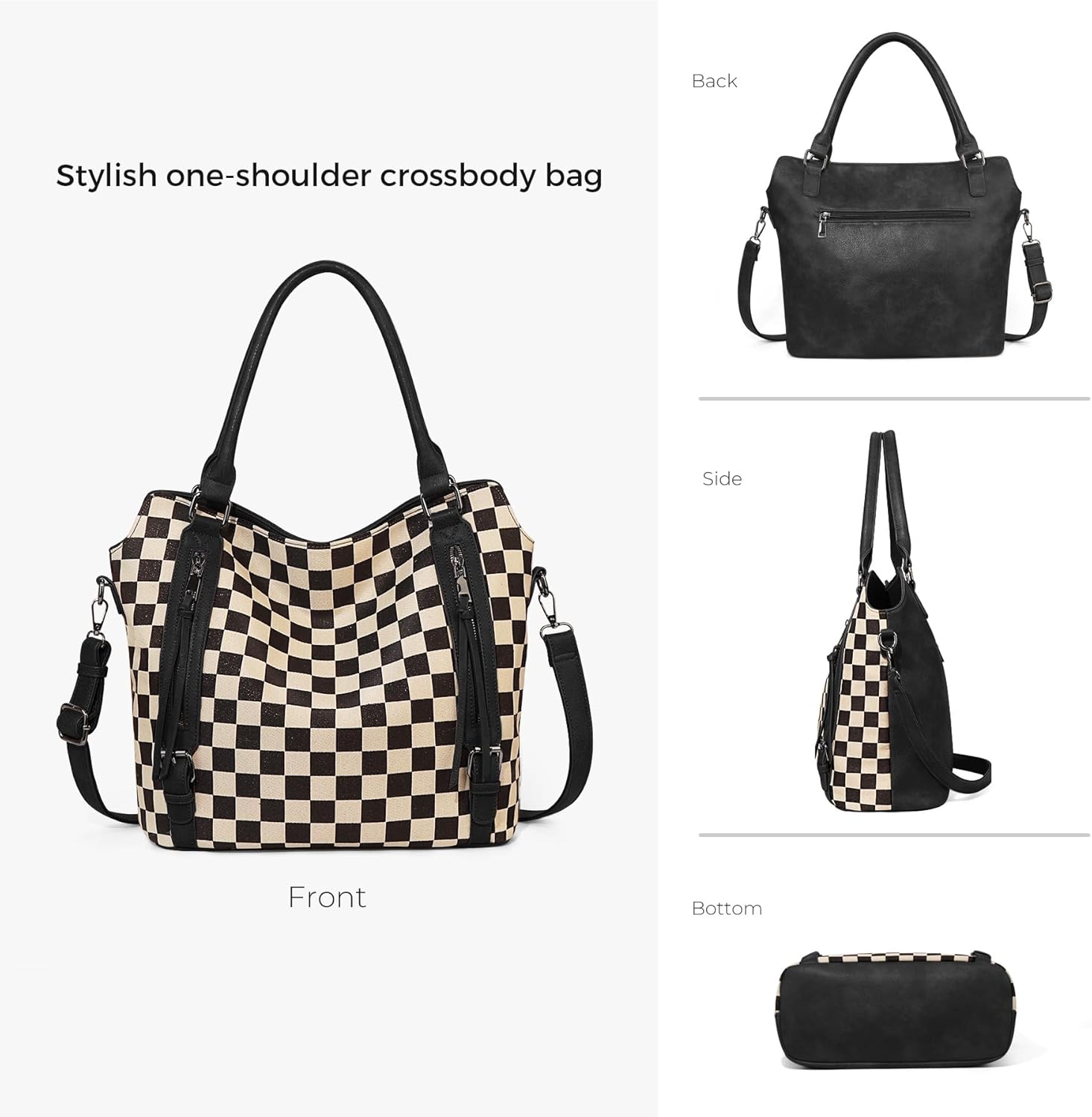Checkered Large Hobo Purses for Women Vintage Tote Bag for Women Shoulder Bag Multiple Pockets Tote Handbags - Image 3