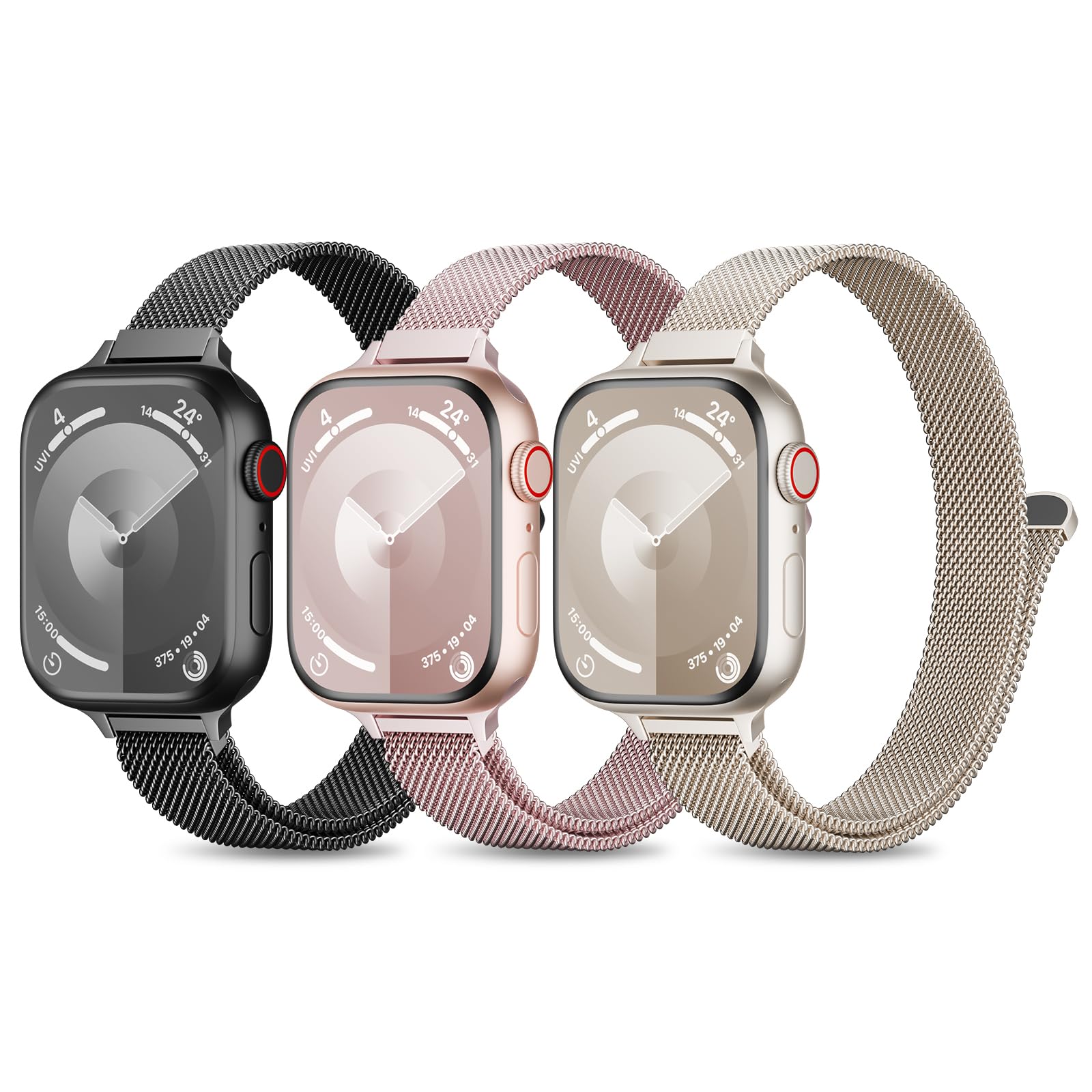 3 Pack Slim Metal Loop Compatible with Apple Watch Band 41mm 40mm 38mm 46mm 45mm 44mm 42mm 49mm Women Men, Thin Stainless Steel Magnetic Strap for iWatch Bands Series 10 9 8 SE 7 6 5 4 3 2 1 Ultra