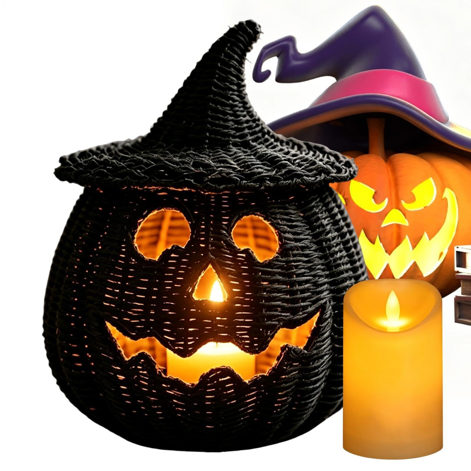Pleciona dynia Halloween ze świecą LED | Ręcznie wykonany kosz na słodycze do domu, mieszkania, salonu, biurka, gzymsu kominkowego, jadalni, wejścia