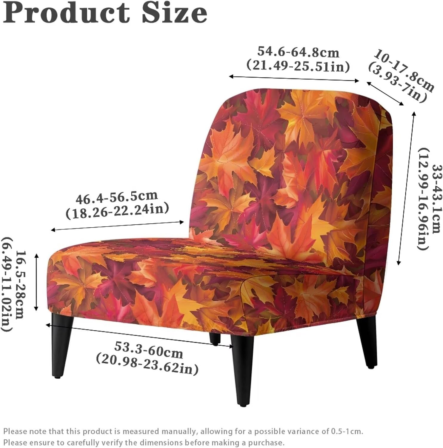 Armless Accent Slipper Chair Covers Stretch Autumn Maple Leaves Dining Chair Covers Without Arms Non-Slip Thanksgiving Decorations Cover with Elastic Bottom for Living Dining Room