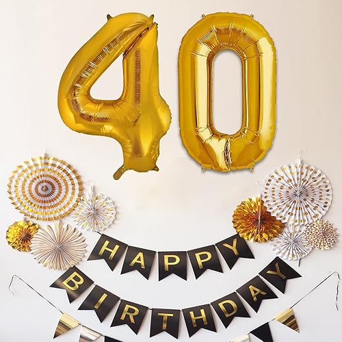 Miniatura 5 de Globos número 40 de 40 pulgadas, globos de fiesta de papel de aluminio dorado jumbo para decoraciones de fiesta de 40 cumpleaños y evento de 40