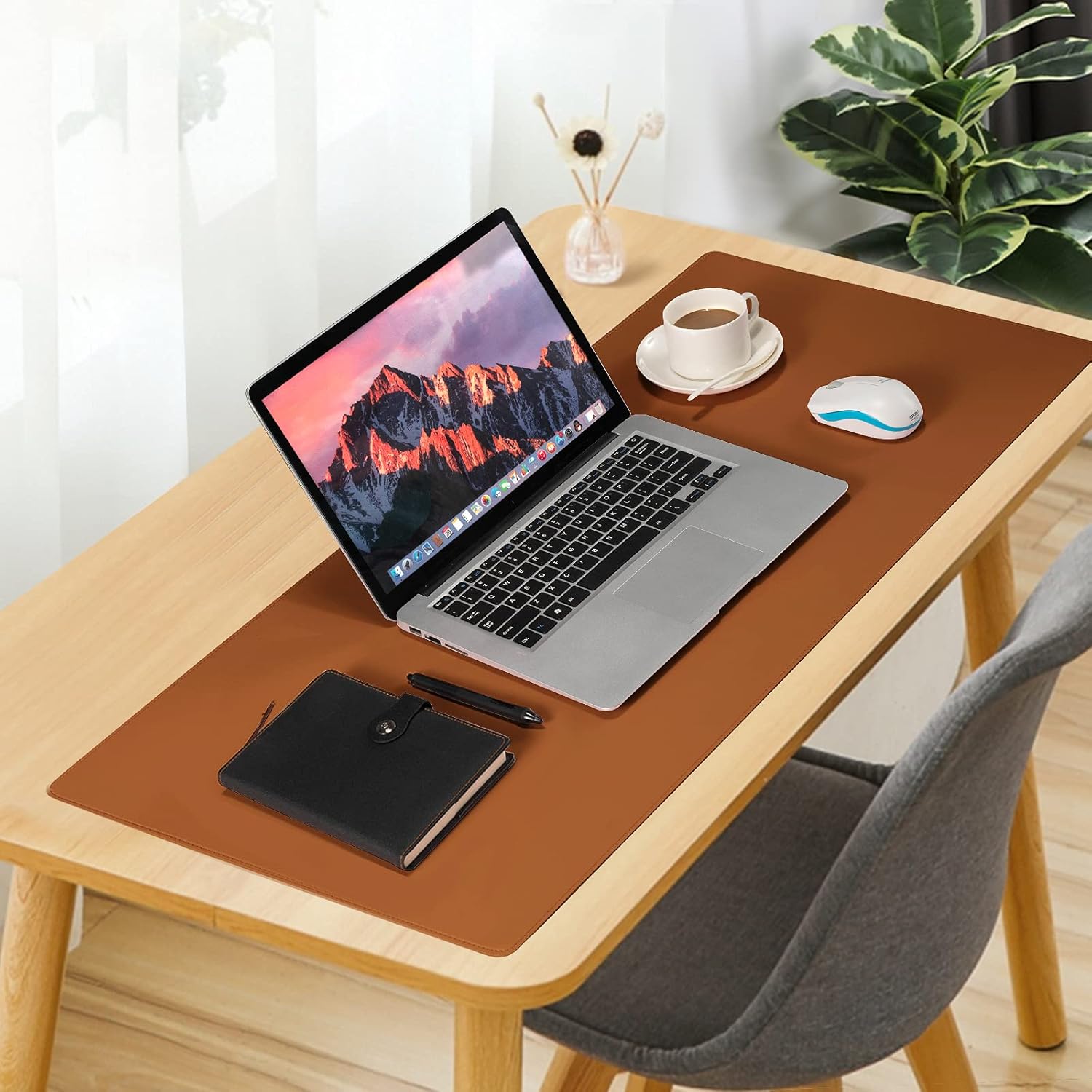 Wolaile Desk Pad,36x17 inch Large Leather Keyboard Mouse Pad,Desk Mat Home Office Desktop Protector,Waterproof Non-Slip Writing Desk Blotter for Computer Laptop,Brown : Office Products