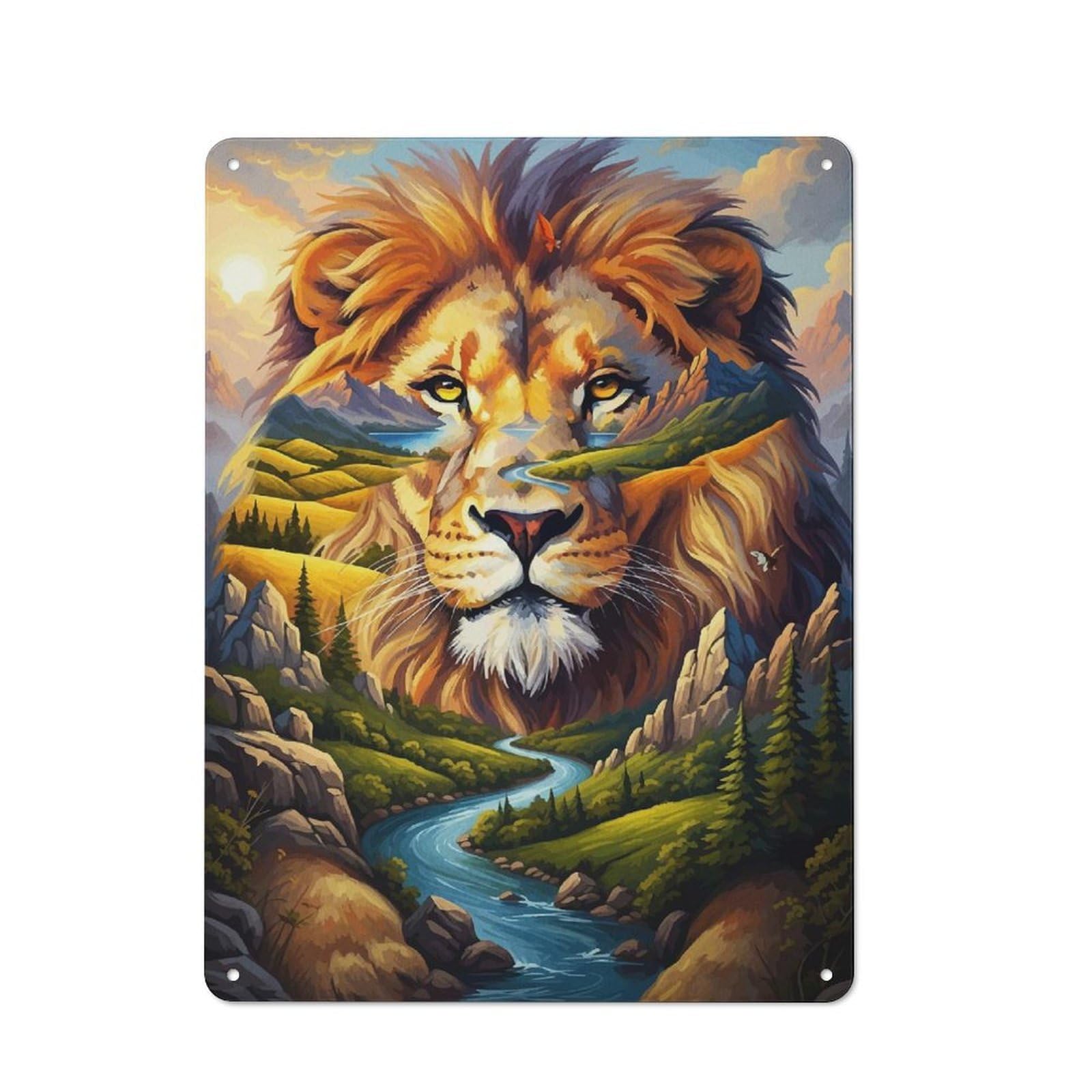 Junmoney Lion Landscape Animal Vintage Tin Sign 40X30cm With For Guest Room Or Hallway, For Vintage Wall Decor Fans, For Themed Room Decoration