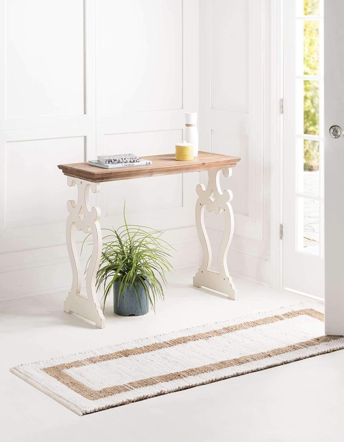 Unique Loom Chindi Jute Collection Area Rug (2' 7" x 10' Runner, White and Natural/ Natural)