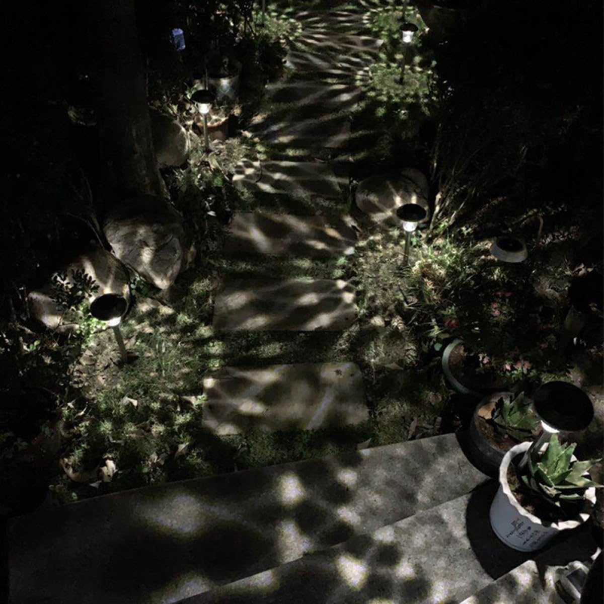 Luxshiny 2pcs Solar Garden Lights Outdoor Stainless Steel Glass LED Landscape Path Lights Waterproof Solar Power Standing Lamps for Patio Lawn Yard