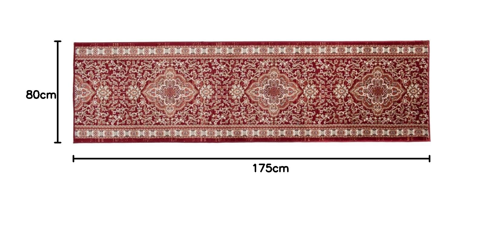 Carpeto Tapis de Couloir Couloir 80x175cm Rouge Classique Traditionnel Doux | Tapis de Couloir pour Cuisine Buanderie Chambre Entrée Chauffage au Sol Facile D'entretien Poils Mi-Longs Vendu au Mètre