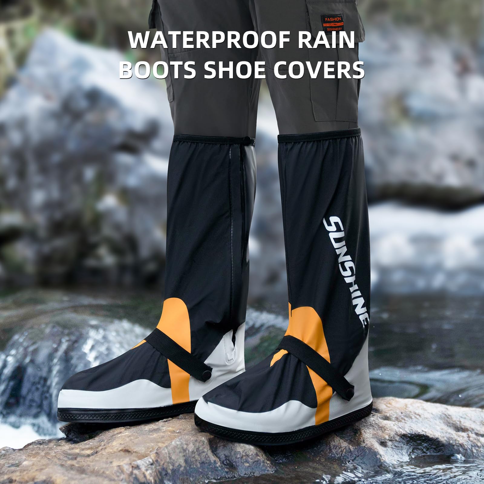RINJOY Waterproof Rain Boots Shoe Covers for Men Women Non-Slip with Zipper Foldable Rainproof Outdoor Protective Gear