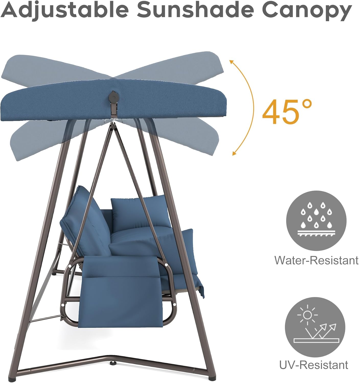 Porch Swing Sofa Bed with Stand and Canopy, Outdoor 3-Seat Bench Swing Heavy Duty, Patio Extra Large Swing Bed with Rain Cover