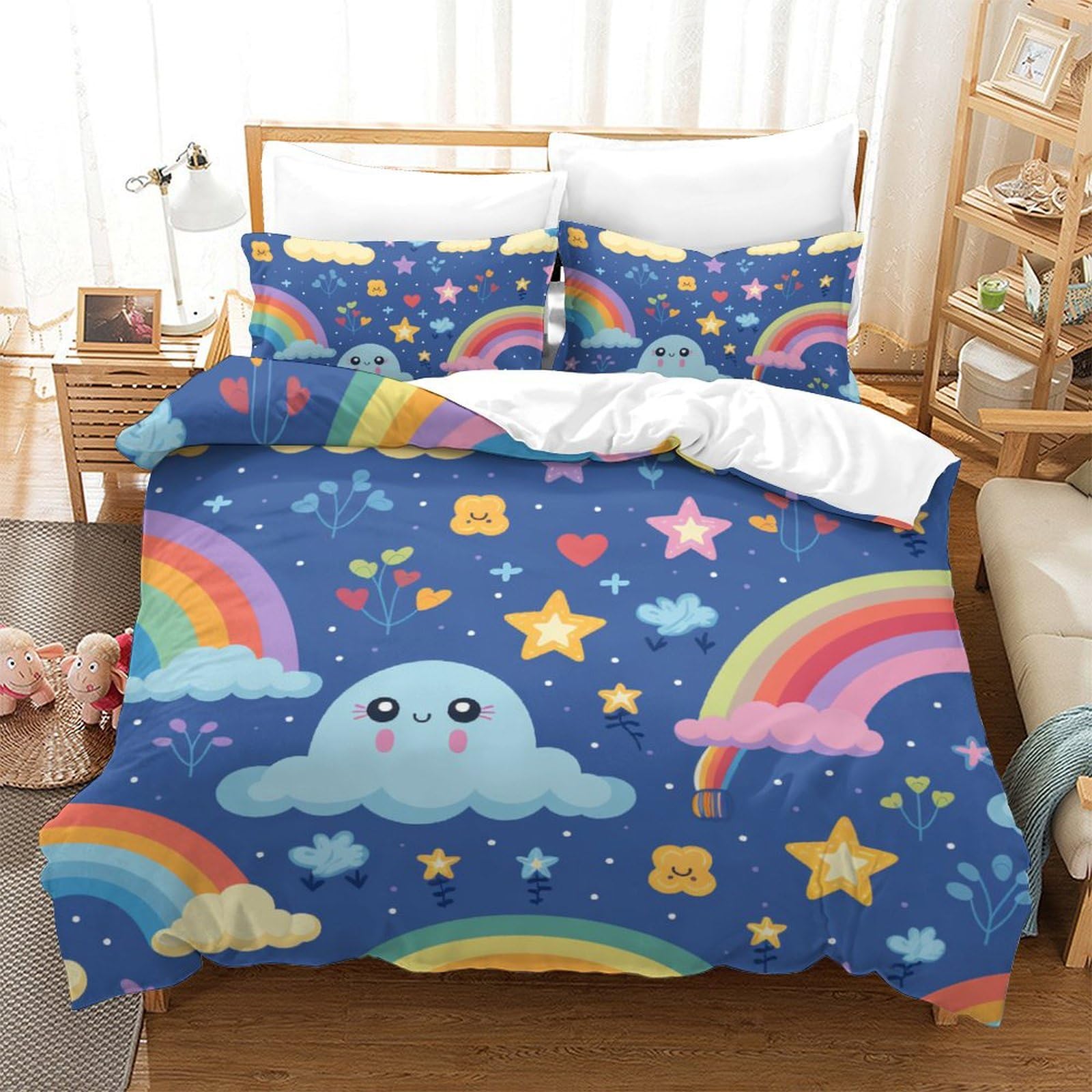 Housse de couette 200x200 arc-en-ciel 3D en microfibre avec 2 taies d'oreiller