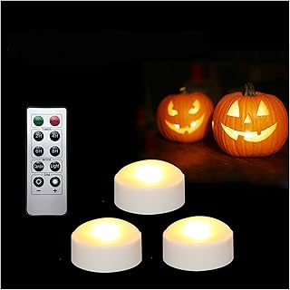 LED Pumpkin Lights with Remote and Timer, Battery Operated Bright Flickering Flameless Candle Lights for Pumpkin Decor, Jack-O-Lantern Halloween Party Decorations, White Color, 3 Pack