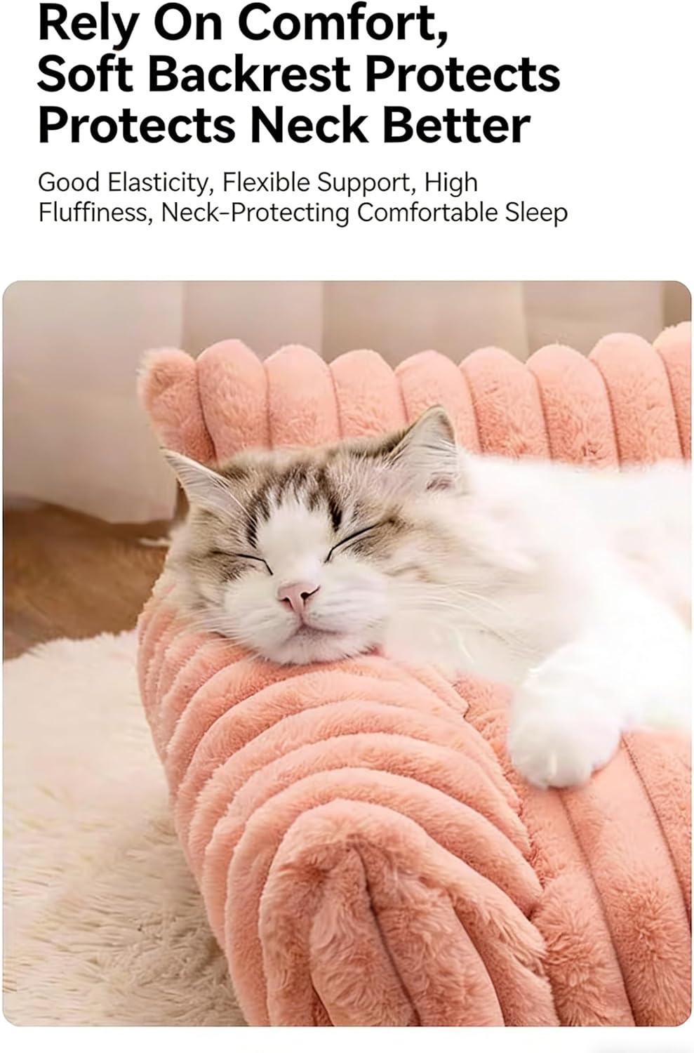 Plush Calming Pet Sofa Bed, Fluffy Dog & Cat Couch Bed with Raised Rim, Removable Washable Cover & Non-Slip Bottom, Soft Anti-Anxiety Pet Bed (Pink, S)