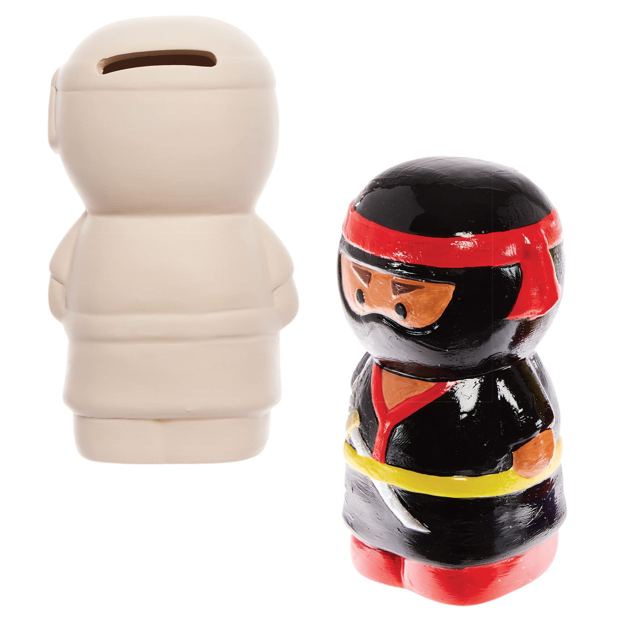 Baker Ross FX856 Ninja Ceramic Money Banks - Box of 2, Ceramic Painting Craft Kits for Kits