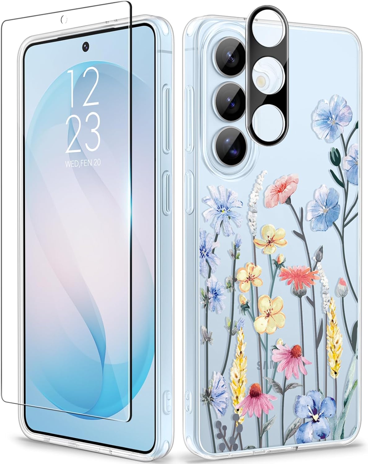 GVIEWIN Bundle-Compatible with Samsung Galaxy S26 Plus Case（Aconite/Light Blue）+ Glitter Cell Phone Ring Holder (Blue Glitter)(2 Items Bundle)