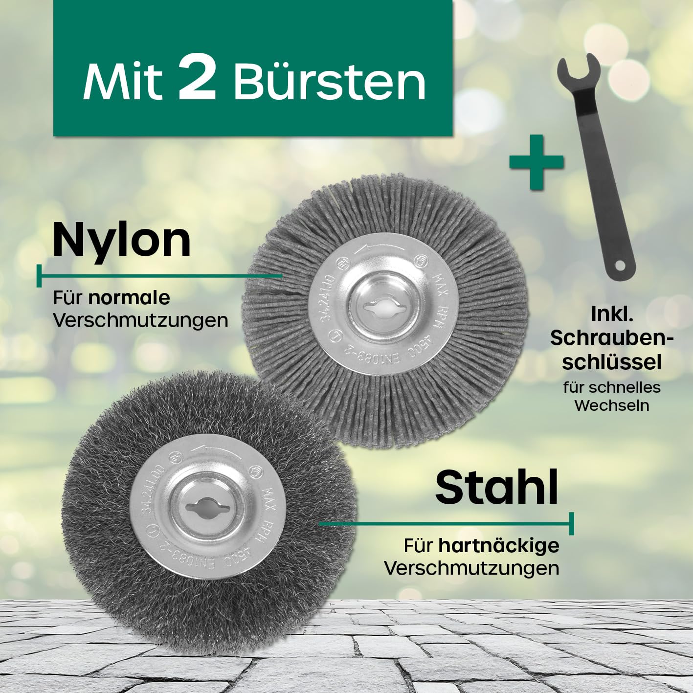 EASYmaxx Fugenreiniger elektrisch | Einfache säuberung von Fugen, Gehwegen & uvm - Ohne lästige Rückenschmerzen | inkl. 2 auswechselbaren Bürsten | Fugenbürste 140 Watt 1200 rpm [ABS/Stahl Grün]