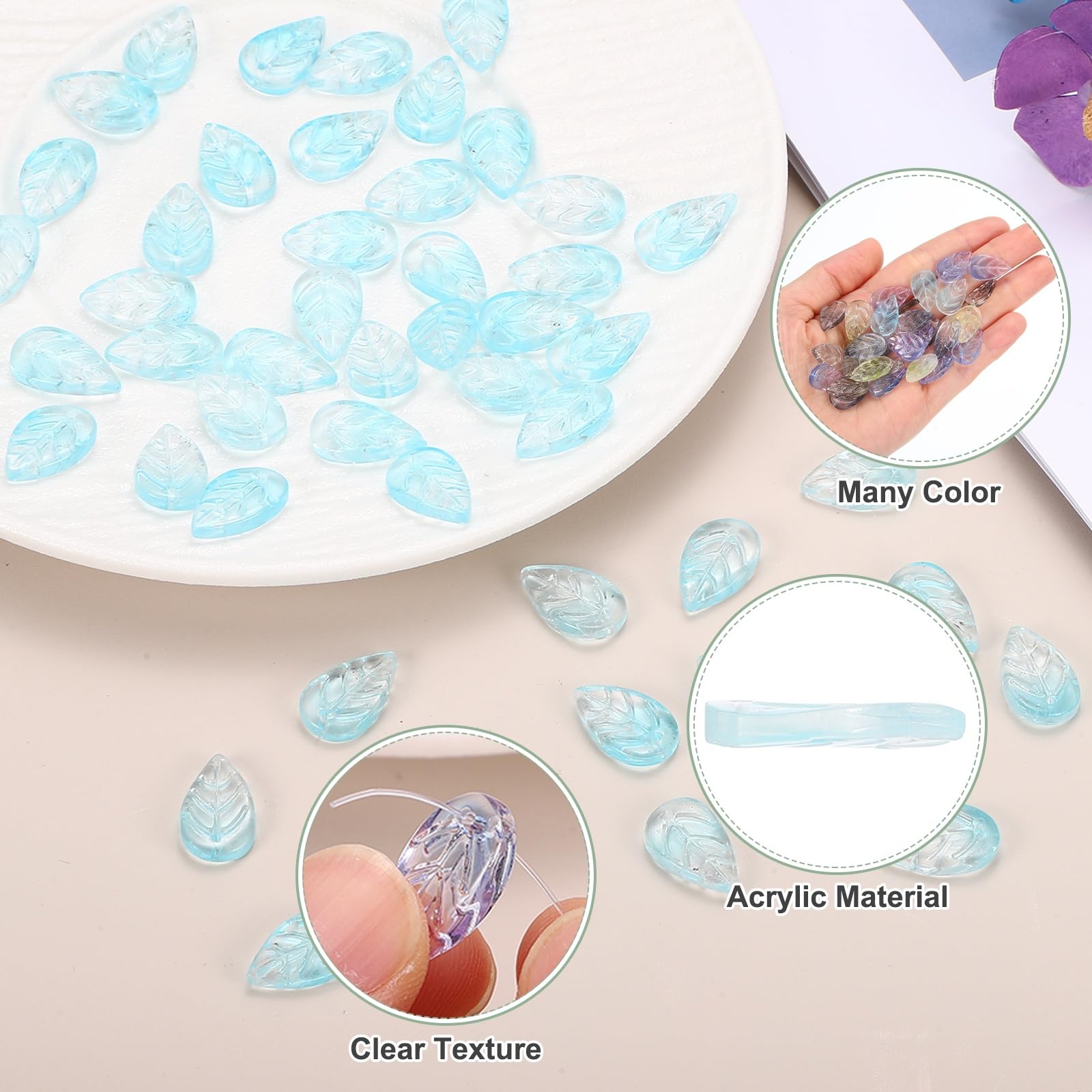 PATIKIL Leaf Beads, 50Pcs Crystal Translucent Czech Glass Beads for DIY Jewelry Making Bracelets Necklace Gradient Lake Blue - Image 3